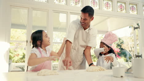 Baking,-dough-and-a-father-teaching-his-girls