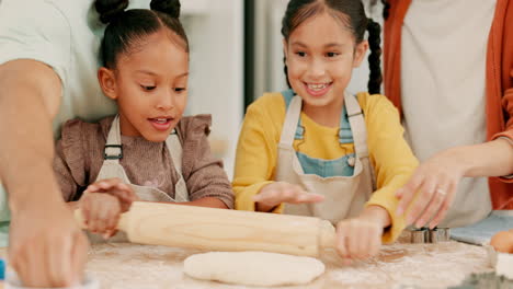 Girls,-family-and-roll-dough-for-cooking