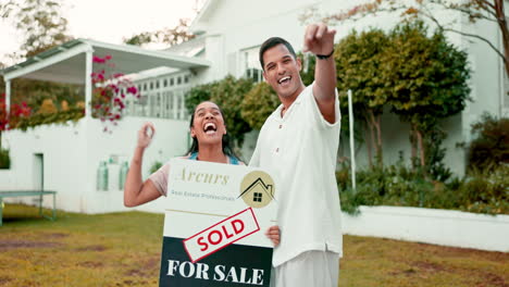 Property,-high-five-and-a-homeowner-couple