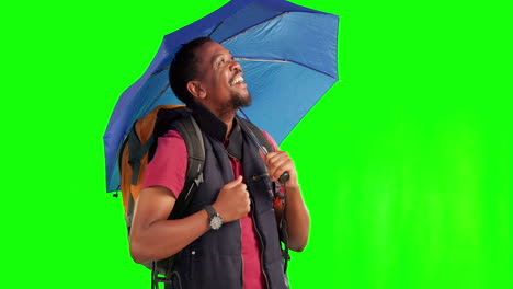 Backpacker,-umbrella-and-rain-for-black-man