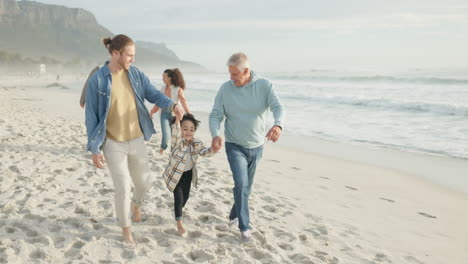 Family,-beach-and-dad-swing-girl-with-grandparents
