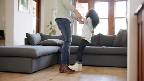 Dance,-love-and-father-with-daughter-in-home