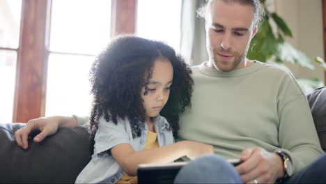 Learning,-digital-tablet-and-father-with-girl