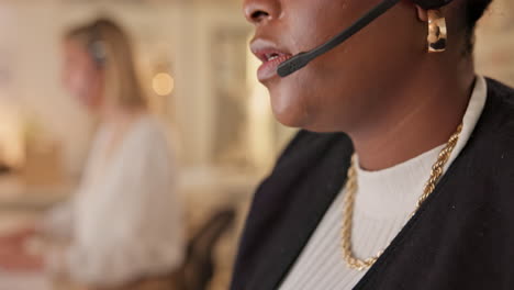 Mouth,-talking-or-woman-consultant-in-call-center