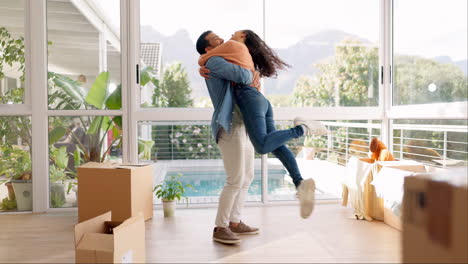 Happy-couple,-hug-and-real-estate-in-new-home