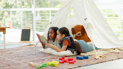 Lernen,-Buch-Lesen-Und-Mädchen-Im-Zelt