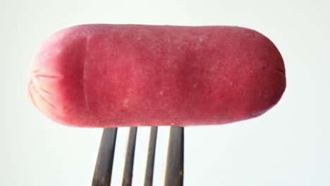Close-up-of-mini-sausage-against-white-background