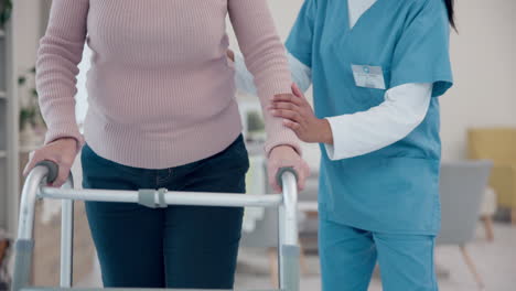 Nurse,-hands-or-senior-woman-walking-with-walker