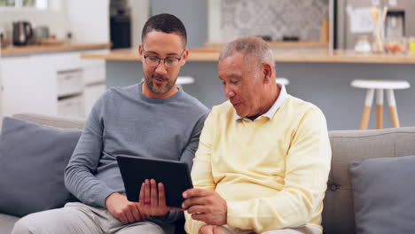 Tablet,-conversation-and-man-with-his-senior