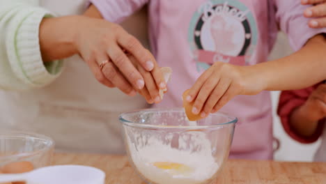Teaching,-egg-and-hands-of-kids-baking-dessert
