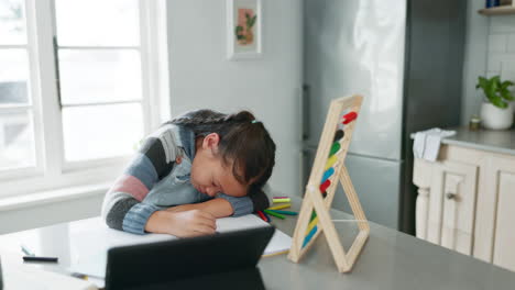 Home-school,-fatigue-and-child-with-tablet