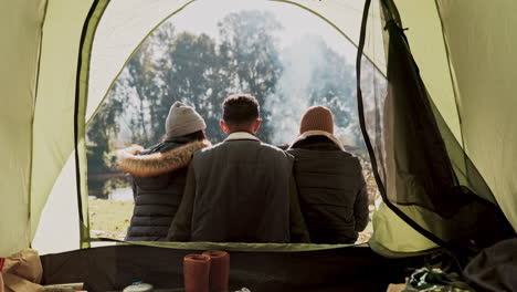 Nature-group,-camping-tent-and-people-relax