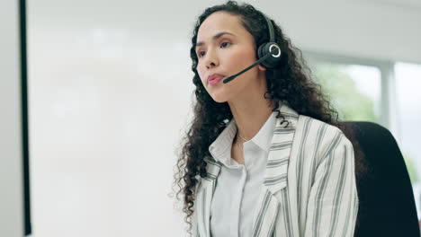 Headset,-talking-and-a-woman-in-a-call-center