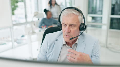 Talking,-headset-and-a-man-in-a-call-center