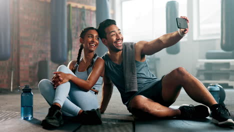 Flex-selfie,-couple-and-gym-for-exercise