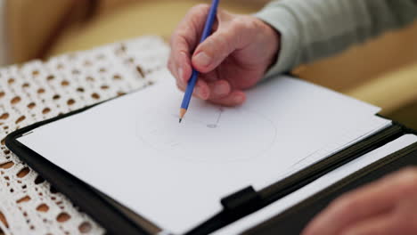 Writing,-hand-and-senior-person-drawing-clock
