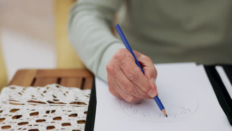 Hand,-writing-and-senior-person-drawing-clock