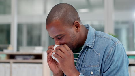 Sick,-business-and-black-man-with-a-tissue