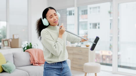 Singing,-music-and-woman-dance-with-headphones