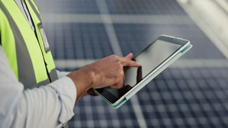 Man,-technician-and-hands-on-tablet-in-solar-panel