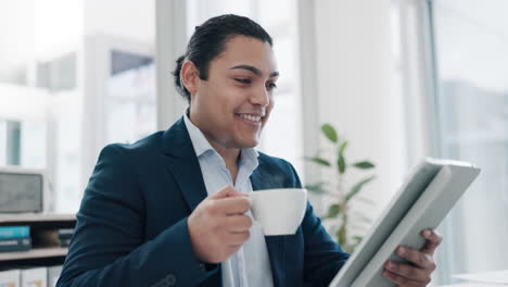 Business,-tablet-and-man-in-office-with-coffee