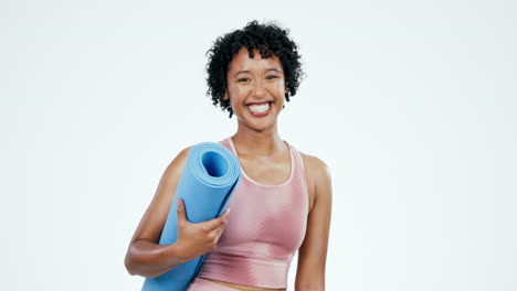 Happy,-fitness-and-woman-face-with-yoga-mat
