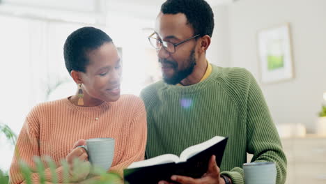 Home,-smile-and-black-couple-reading-a-bible