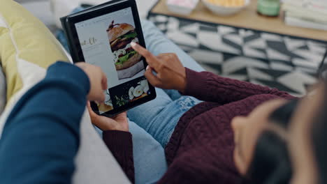 Couple,-hands-and-tablet-for-fast-food-delivery