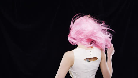 Crazy-woman-with-pink-hair-dancing-slow-motion-party-photo-booth