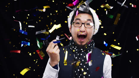 Chinese-man-smoking-pipe-in-confetti-shower-slow-motion-party-photo-booth