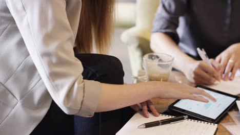 Geschäftsfrauen-Treffen-Sich-Im-Café-Mit-Digitalem-Tablet-Computer
