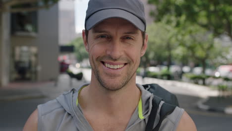 Portrait Of Attractive Fit Young Man Wearing Sportswear Smiling Happy  Cheerful Enjoying City Lifestyle Free Stock Video Footage Download Clips