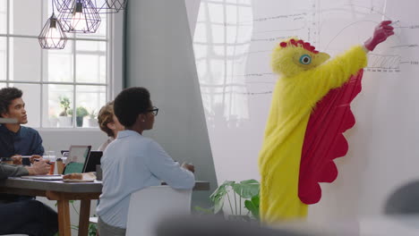 funny-business-meeting-team-leader-chicken-presenting-financial-market-strategy-on-whiteboard-corporate-management-team-sharing-creative-ideas-colorful-bird-boss-in-office-presentation