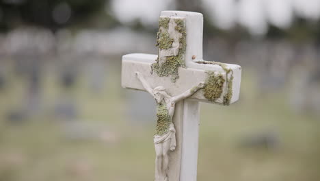 Funeral,-tombstone-or-jesus-on-cross-in-graveyard