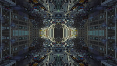 Heavy-traffic-on-road-intersection.-Vehicles-passing-through-square-in-city.-Abstract-computer-effect-digital-composed-footage.