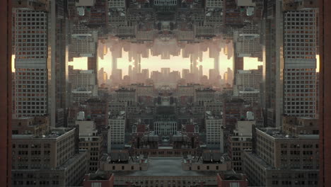 Town-development-in-urban-borough-and-high-rise-buildings-against-light-sky.-Abstract-computer-effect-digital-composed-footage