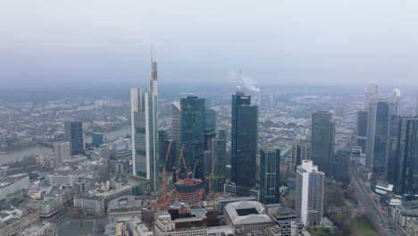 Aerial-panoramic-view-of-large-city-with-business-borough.-Modern-tall-skyscrapers-in-city-centre.-Frankfurt-am-Main,-Germany