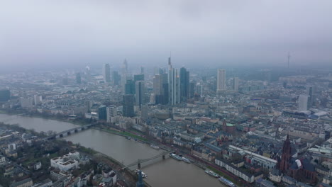 City-panorama-shot.-Aerial-hazy-view-of-large-town-with-historic-buildings-and-modern-skyscrapers.-Frankfurt-am-Main,-Germany