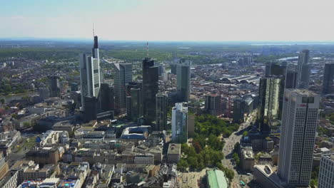 AERIAL:-View-on-Frankfurt-am-Main-Skyline-Sunshine