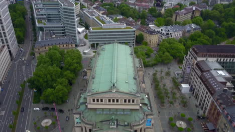 AERIAL:-Opera-House-in-Frankfurt-am-Main,-Germany-from-Above