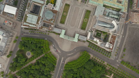 AERIAL:-Slow-Overhead-Top-down-View-Circling-over-Empty-Brandenburg-Gate-in-Berlin-Central-during-Coronavirus-COVID-19-Pandemic-and-Stay-at-Home-regulation-in-May-2020