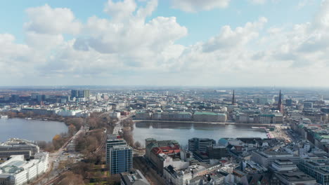 Wide-aerial-view-of-buildings-and-Binnenalster-lake-in-Hamburg-city-center