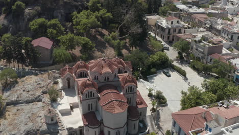 Aerial-View-of-Beautiful-Church-in-Athens,-Greek-at-Daylight