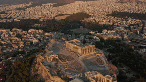 Aerial-Perspective-of-Acropolis-of-Athens-in-Golden-Hour-Sunset-Light