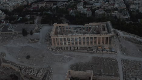 Overhead-Top-Down-Birds-View-of-Acropolis-in-Athens,-Greece-at-Dusk