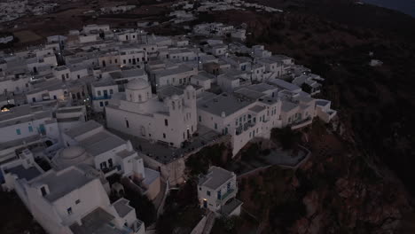 Wide-View-over-a-Greek-Village-after-Sunset,-Aerial