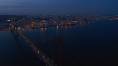 Night-aerial-panorama-of-urban-city-center-of-Lisbon-in-lights-with-Ponte-25-de-Abril-red-bridge-crossing-the-sea