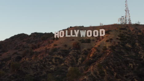 AERIAL:-Hollywood-Sign-at-Sunset,-Los-Angeles,-California